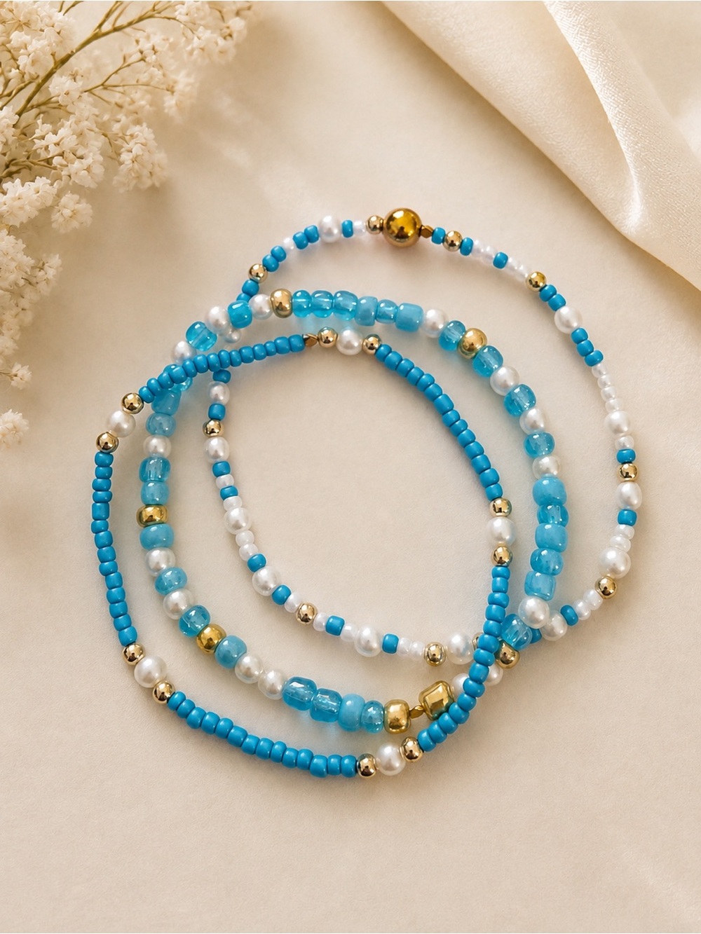 Enewton Inspired Bead Bracelets Waterproof 3 Pc. New Stretchy blue
